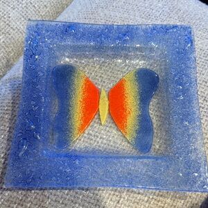 Murano Blue and Orange Butterfly Glass Art